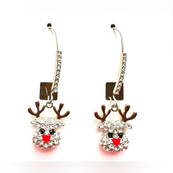 Betsey Johnson Earrings Reindeer Rhinestone Dangle New - Picture 3 of 16
